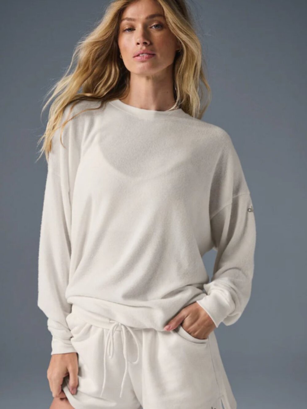 Alo Women's Soho Pullover Ivory Size L